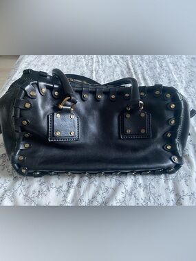 Valentino Garavani Black Leather Stud-Trim Satchel